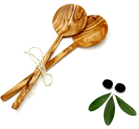 DAGDEG Cubiertos para ensalada de madera de olivo, cubiertos para servir, cuchara, cubiertos de madera, tenedor para ensalada y cuchara para servir, cuchara para ensalada, juego de cubiertos de