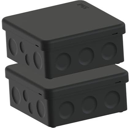 Temolink IP65 Abzweigdose Schwarz, 2 Stück Wasserdichte Klein Verteilerdose Aufputz mit Schnappdeckel, Verbesserte Gummidichtung, Feuchtraum-Verteilerdose für Außen, 88×88 mm