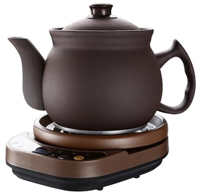 Automatic Electric Ceramic Chinese Medicine Cooker, Multifunctional Household Electric Chinese Herb Tea Pot, Unglazed Interior Stew Pot for Pharmacies Kitchenn(Suitable for herbs 10-150g, Brown)