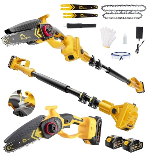 Cordless Pole Saw 3-in-1 with 6&8 Inch Mini Chainsaw, Battery Powered Electric Pole Saw for Tree Trimming with 2×4.0Ah Battery, Lightweight, Up to 14 FT Extendable Pole Saw for Home & Garden & DIY