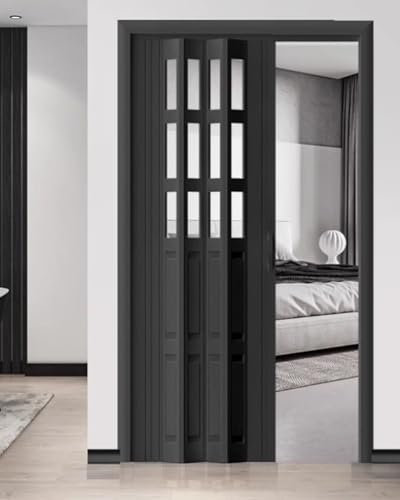 Ziehharmonika-Tür, Acryl, Innenbereich, faltbar, für Schrank/Küche, Flur, Speisekammer, Schiebetür mit Griff, 181 x 203 cm, Schwarz
