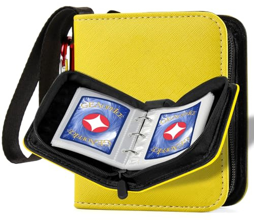 GEAoffice Small 1 Pocket Mini Trading Card Binder, Holds 80 Cards with 40 Removable Sleeves, Collection Binder for TCG, MTG, Sports&Games, Yellow
