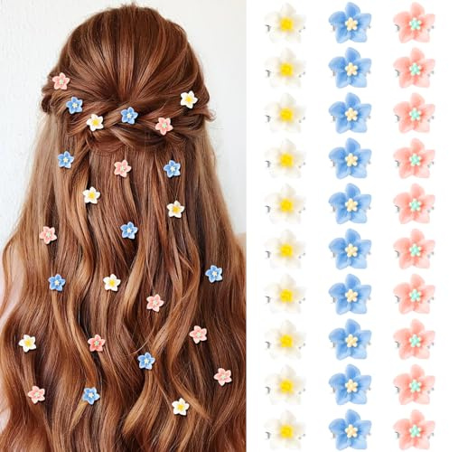 Becellen 30 Stück Mini Blumen Haarspangen, Kleine Lilie Blumen Haarklammer Mini Braut Haarschmuck für Damen und Mädchen Alltag, Party, Hochzeit (Rosa,Blau,Weiß)