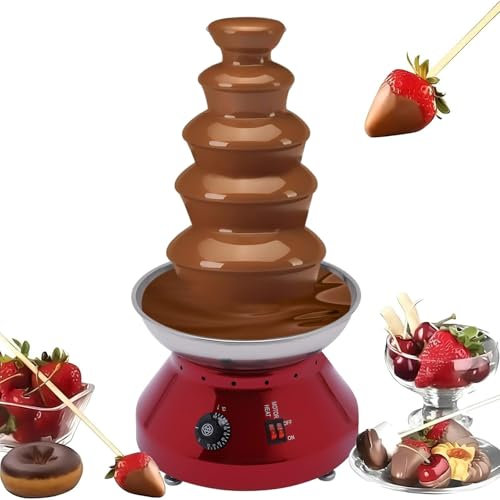 WEIZIIA Fontaine à Chocolat électrique, Appareil de Chauffage et de Fonte du Chocolat en Acier Inoxydable, Appareil de Fonte du Fromage électrique Commercial, température réglable,Red-5tier