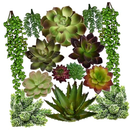 FUNOMOCYA Plantas PE Artificiales Piezas Verde PVC 14 Suculentas | Accesorios para Fotos y Regalos, Acabado Creativo Decorativo, Ligeras Fácil Cuidado Estilo Aleatorio