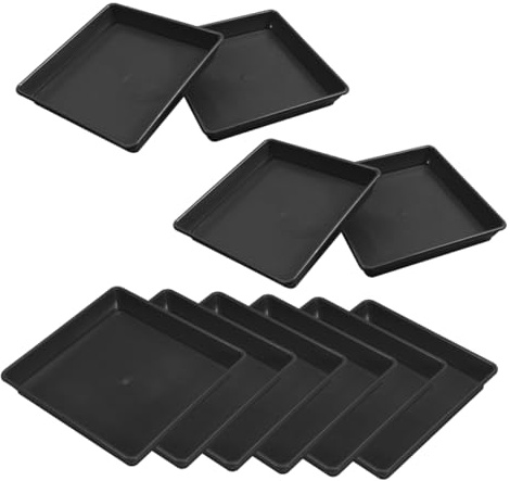 LOORGVEL Lot de 10 Soucoupes Carrées en Plastique Noir pour Pots De Fleurs Intérieur Et Extérieur, Taille 19,5 Cm, Bac Récupérateur d'eau pour Plantes Et Jardinières Pratiques Et Solide