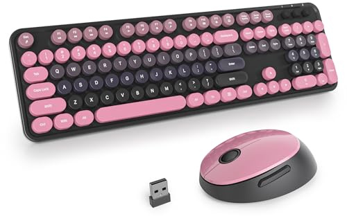 SOLIDEE Ensemble Clavier et Souris sans Fil,Clavier de Machine à écrire,2.4GHz Claviers de Machine à écrire à Touches Rondes avec Pavé Numérique,104 Touches(Américain QWERTY)(BerryPink Gradient)