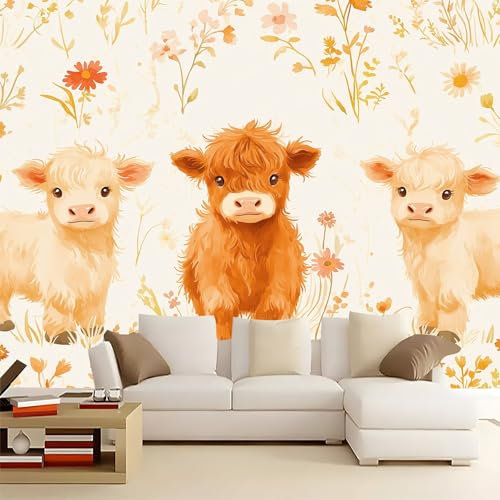 Papel Pintado Panorámico Flores de yak de dibujos animados 400x280 cm Fotomurales No Tejido, Murales Decoración Póster Pared Personalizado 3D Para Salón Dormitorio
