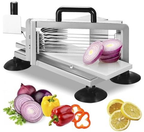 Affettatrice manuale per pomodori in acciaio inox, resistente, con piedini antiscivolo e tagliere, efficiente 13 pezzi/tempo per affettare per cucine professionali