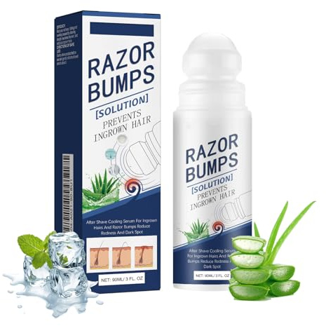 Razor Bumps Treatment for Women and Men, After Shave Solution Roll-On for Ingrown Hairs, Ingrown Hair Serumazor for Face, Neck, Legs, and Underarm Area, Smooth Skin(90ml)