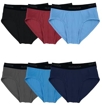 Fruit of the Loom Men's Underwear Briefs, Tag Free & Moisture Wicking, Color Multipacks, 6 Pack-Assorted Solids, L (Pack of 6)