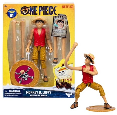 Figura de acción de Monkey D. Luffy de One Piece de 15 cm con 6 Accesorios; Incluye Brazos y piernas Intercambiables, un póster de «Se Busca» y una Base de exposición con Forma de Berry