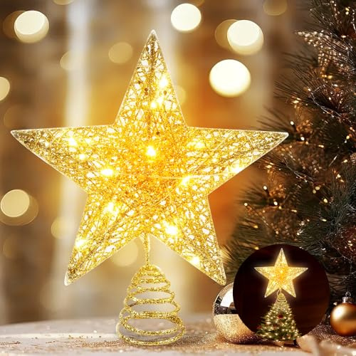 Stella Albero di Natale, Puntale Albero di Natale Luminoso, Stella di Natales Luminosa, Stelle Alber di Natales con Luci, Decorazioni a LED per Festival, Feste, Matrimoni, Compleanni (A)