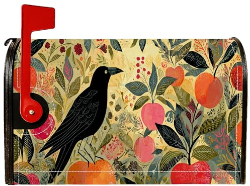Crow - Coperture magnetiche per cassetta postale, autunnali, rustiche, mele, foglie, protezione per cassetta postale per giardino, cortile, 53 x 65 cm