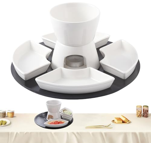Eventerde Set de fondue au fromage - Chauffe-caramel en céramique - Résistant aux hautes températures - Pour chocolat, fromage, anniversaire, soirée romantique, occasions spéciales, fête, hôte