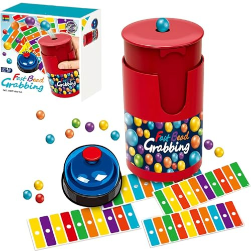 Reaktions-Bingo - Das spaßige Familienspiel, Fast Bead Grabbing Game, Schnelles Perlenfangen Farb-Bingo-Spiel, Schnelles Perlen-Greifspiel mit Glocke, Farbzuordnungsspiel für Erwachsene und Kinder