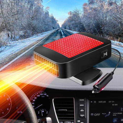 Portable Car Heater,12V 200W Portable Car Heaters for Vehicle 2 in 1 Automobile Windshield Fast Heaters Car Heater That Plugs into Cigarette Lighter for Car, SUV, Trucks (Red Black)