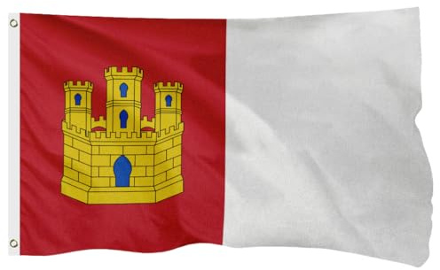 FSFLAG Drapeau national espagnol Castille-La Mancha pour l'extérieur en polyester renforcé 400D avec 2 œillets en laiton, résistant à la décoloration et robuste pour une utilisation en extérieur, 3 x