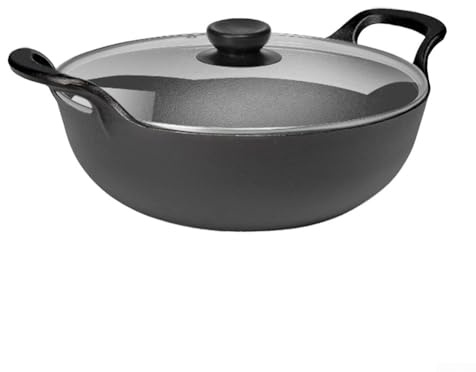 Olla de hierro fundido con asas dobles, hierro fundido resistente, sartén sin revestimiento de 27 cm, utensilios de cocina versátiles para una o dos personas, sartén antiadherente para sopa, freír y