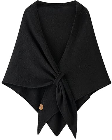 Ladiery Dreieckstuch Damen mit Verschluss - Weicher Schulter-Schal mit Kaschmir-Feeling, Strick-Poncho für Abendkleider, Büro & Reise, 180x129cm (Schwarz)