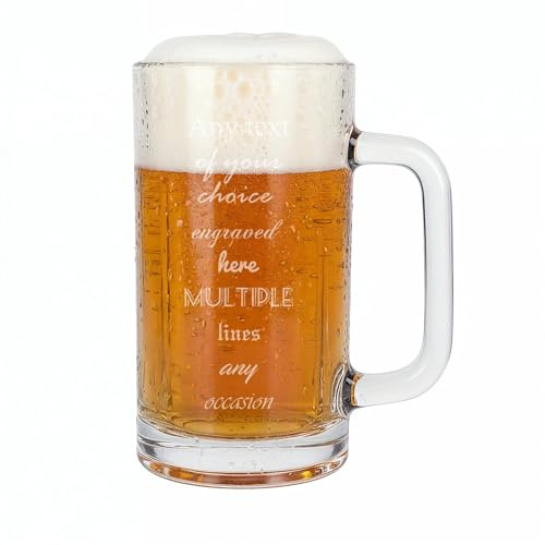 ukgiftstoreonline Personalised Beer Glass Mug, 540ml, Clear Glass, Laser Engraved, Gift for Him, Birthday, Anniversary, Retirement, Congratulations