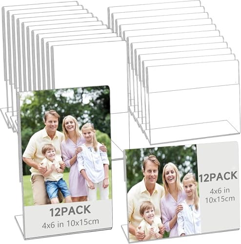 Xaztr 24Pcs 4 x 6 Inch Acrylic Picture Frames, Acrylic Sign Holder Clear Flyer Display Stand Photo Frame Stands Picture Display Stand for Home Office Wedding Desktop, Vertical & Horizontal