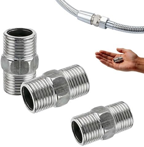 3 Stück Edelstahl Doppelnippel 1/2 – Duschschlauch Adapter Verlängerung, Gewinde-Rohranschluss Gewindefitting für Wasser- & Luftleitungen, Verbindungsstück für Dusche, Wasserhahn & Rohrsysteme