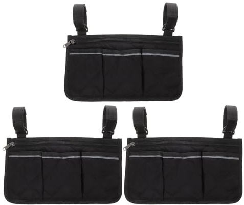 VERDANVERSE Sacoche Latérale pour Fauteuil Roulant Pliable, Lot de 3, Grosse Capacité Multiples Compartiments, Tissu Résistant, Bandes Réfléchissantes, Organisateur de Rangement