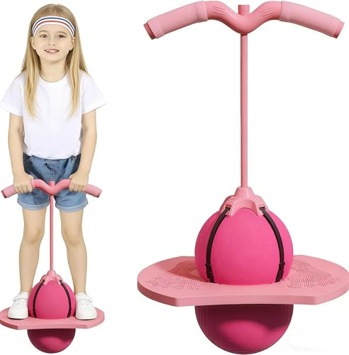 Pelota saltarina de Equilibrio para niños, Pelota saltarina con Barra, Pelota pogo para niños de 6 a 8 años, Juguete para Exteriores para niños (Pink)