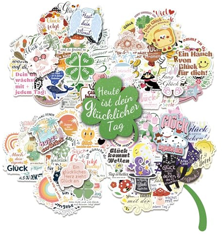 Nearockle 100 Stück Sticker Glück Sprüche Deutsch für Umschlag Fotoalbum | Sticker Erwachsene Hochzeit Abschied Journaling Scrapbook, Lustig Aufkleber Gästebuch Jugendweihe, Stickerbuch für Teenager