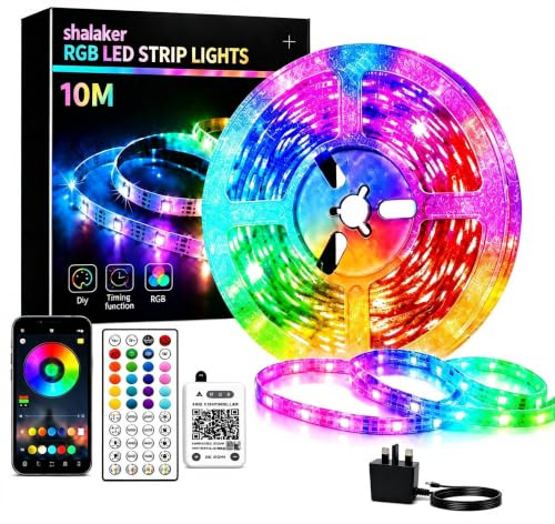 LED Strip Lights for Bedroom,10M RGB Colour Changing LED Lights with Bluetooth App & Remote Control, Music Sync, Dimmable, 16 Million Colours, Timer Mode, Self-Adhesive for Room Home Party Decor