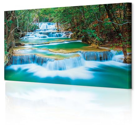 decomonkey Wandbilder Wasserfall 120x40 cm 1 Teilig Leinwandbilder Wanddeko | Strukturleinwand, Holzkeilrahmen, Bild auf Leinwand, Kunstdruck, Wohnzimmer, Wanddekoration, Natur, Landschaft