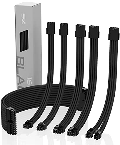 EZDIY-Fab Sleeved Cable - Rallonge de câble pour l'alimentation avec Manchon Extra-Large 24 Broches 8 Broches 6 pin 4+4 Broches avec Combs-Noir