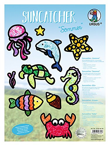 Ursus 21220099 - Suncatcher, Sommer, 300 g/qm, 12 Suncatcher, in verschiedenen Größen und Motiven, inklusive Bastelanleitung, ideal als farbenfrohe Fensterdekoration