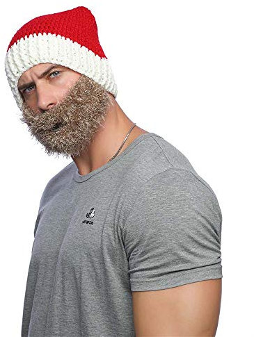 XINQIAO Gestrickt Weihnachtsmann Bart Hut Männer/Frauen Lustig Perücke Mütze (Braun Bart)