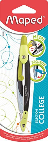 Maped - Zirkel aus Metall, Open Mine – mit Sicherung für trockene Spitze und Mine – Zirkel für College – Farbe: Grün