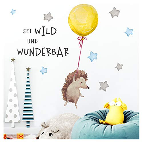Little Deco Wandtattoo Sei wild & Igel mit Luftballon DL321 L - 200 x 106 cm (BxH)