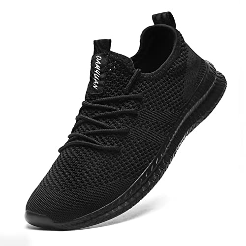 FUJEAK Män löparskor träningsskor lätt andningsbar tennis gym ledig bekväm slip-on fitness sport joggingskor mode atletiska sneakers, Svart, 41 EU