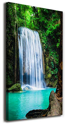 Tulup Leinwandbild - 50x100cm - Wandkunst - Drucke auf Leinwand - Leinwanddruck - Wohnzimmer Wanddekoration XXL - Wohnung Deko Kunstdrucke - Landschaften - Grün - Wasserfall