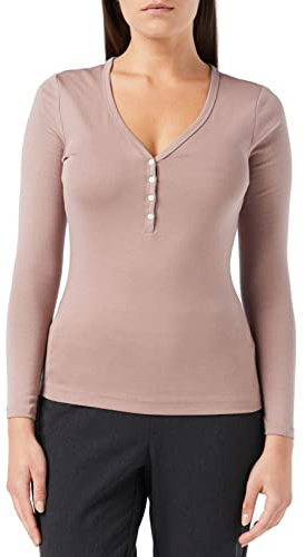 Amazon Essentials Damen Langärmeliges Henley-Shirt aus Rippstrick schlanke Passform, Dunkles Taupe, S