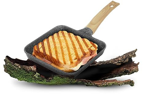 KASANOVA mini bistecchiera antiaderente 18x18 cm Eco Petra Evolution, bistecchiera adatta anche per induzione, lavabile in lavastoviglie
