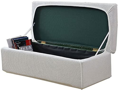 ZZDZW Fodera per Poggiapiedi Rettangolare,Copri Pouf Poggiapiedi Copertura per Cassapanca Contenitore Fodera Panca Poggiapiedi Pieghevole Elasticizzato Copri ottomano (Color : White, Size : 31-43in)