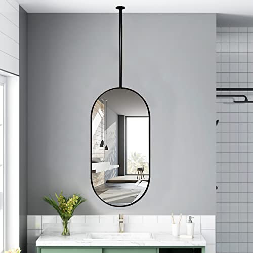 OTOEKO Ovaler, an der Decke montierter, dekorativer Spiegel, großer schwebender Spiegel, Wohnzimmer-Waschraum, HD-Kosmetikspiegel, Schminkspiegel, mit Metallrahmen und an der Decke hängendem Ausleger