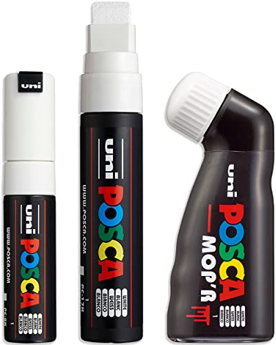 Posca Permanent-Marker auf Wasserbasis, vielseitig verwendbar, MOP'R, PC-17K, PC-8K, breite Packung mit 3 Stiften, Weiß