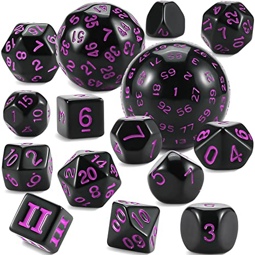 YILAIDA Polyedrisches Würfel Set, 15 Stück D3-D100 Würfel(Schwarz und Lila) | D&D Spiel Würfel mit Beuteln für Dungeons und Dragons RPG MTG COC Tischspiele Dice