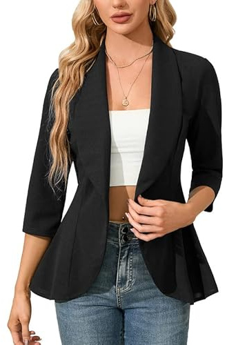 Clearlove Blazer business en jersey pour femme - Élégant et sportif - Manches 3/4, Noir , L