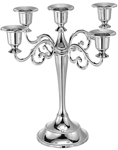 PATIKIL Métal Bougie Rester pour Fuseau Bougies, 5 bras Candélabre Chandelier Support 10.5 Pouce grand pour Mariage Fête Dîner Tableau Maison Décoration, Argent