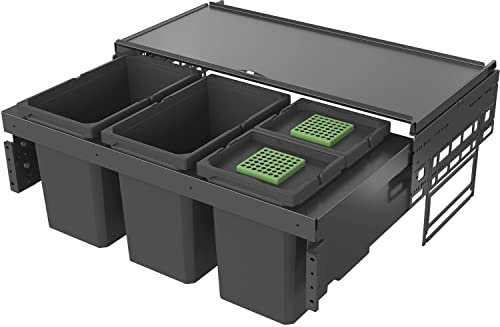 Vauth Sagel Envi Space Einbau Mülleimer 4 Fächer, Vollauszug Abfalleimer mit Dämpfung und integrierten Selbsteinzug 1x 16, 1x 22 und 2x 10 Liter Kunststoff lavagrau
