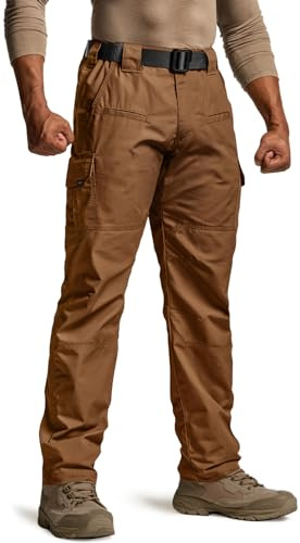 CQR Men's Tactical Pants, Water Resistant Ripstop Cargo Pants, Lightweight EDC Work Hiking Pants, Outdoor Apparel, Raider Copper Brown, 34W x 34L