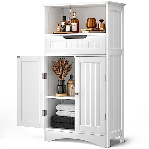 Bealife Gabinete de Baño, Baño Armario de Suelo, con Cajone, Estante Ajustable, para Sala de Estar, Cocina, Entrada，108 x 60 x 30 cm, Blanco